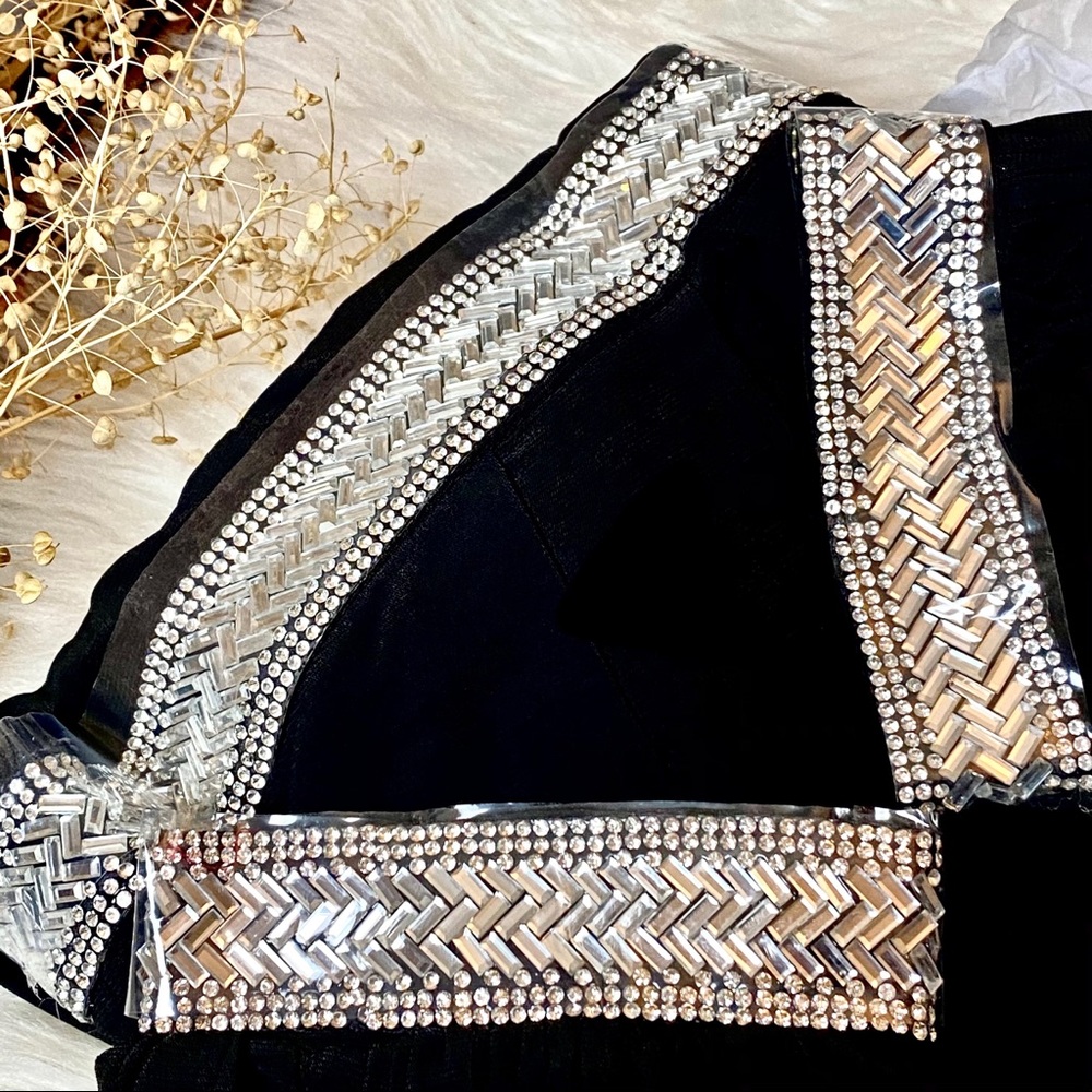 Rhinestone Maxi Dress Deep Plunged VNeck Slit Slev - Picture 12 of 13